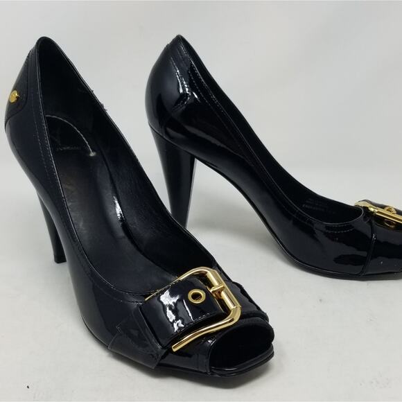 JVincent Black Leather Patent Leather Buckle Pumps Women's Size 7.5 - Picture 8 of 13